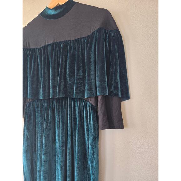 ASOS Teal Velvet Maternity Midi Dress US 8 Fall Modest Chic Peasent Boho Holiday - Picture 3 of 9